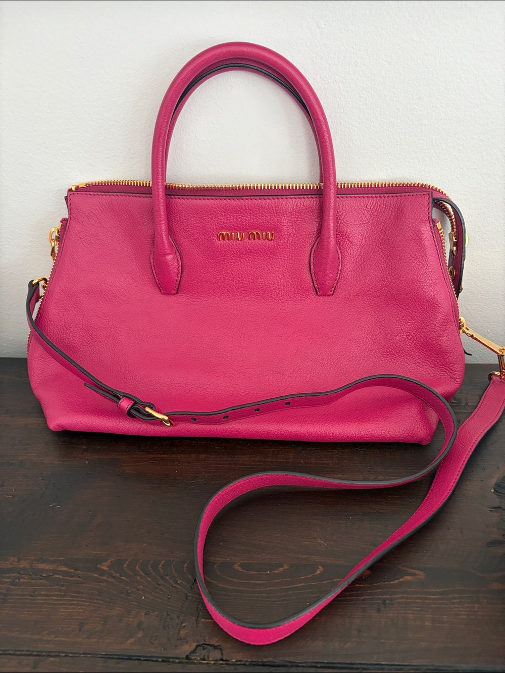 Miu Miu Hot Pink Leather Top-Handle Satchel with Crossbody Strap